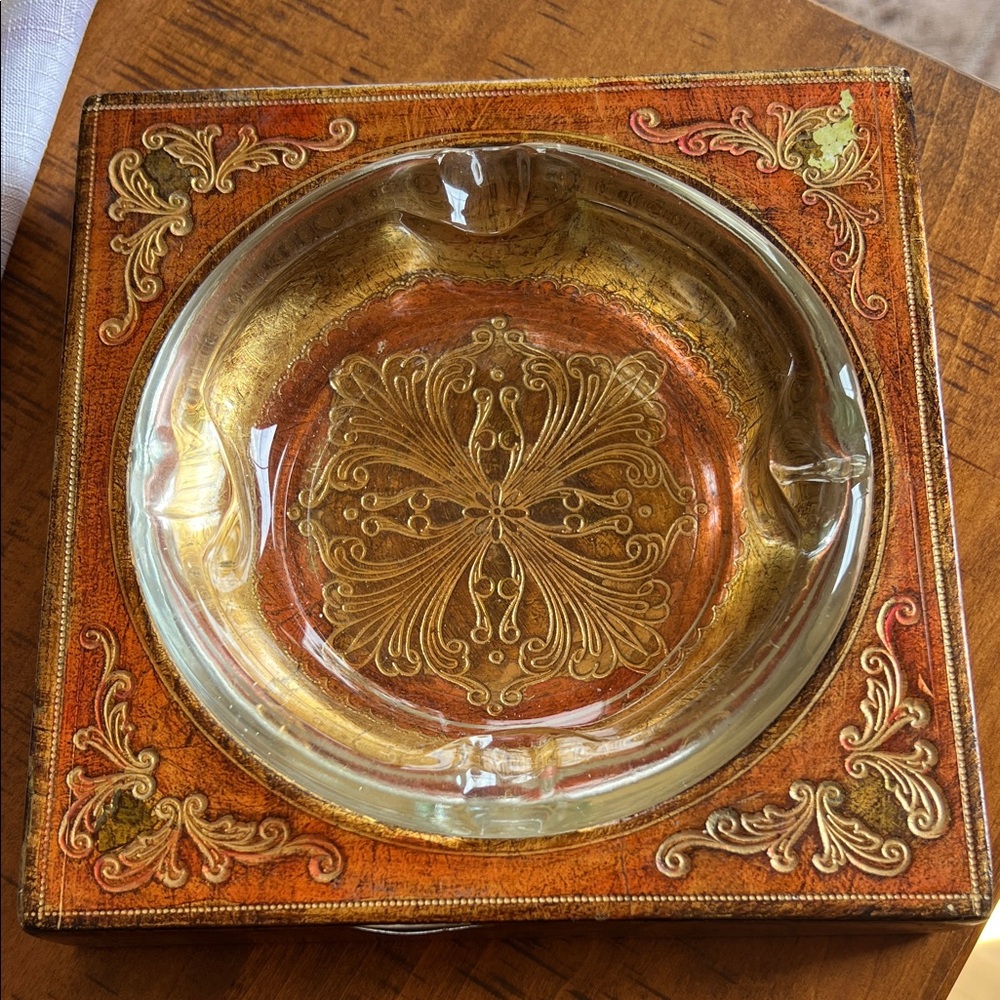Elegant Gold and Brown Glass Ashtray